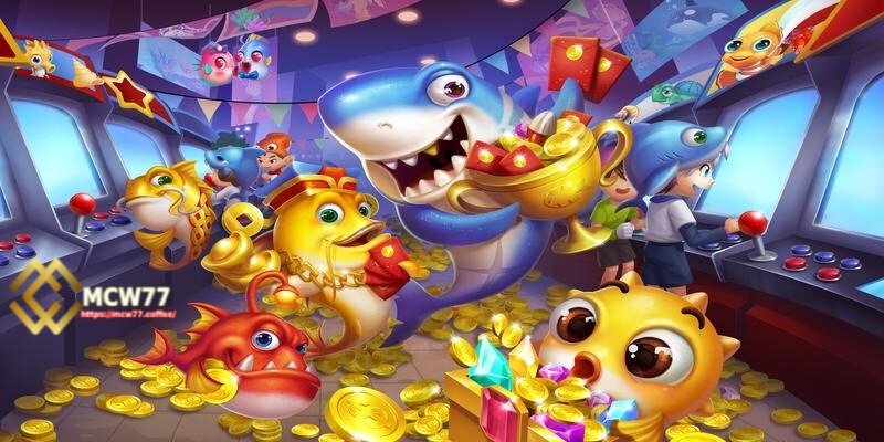 ฉากเกมยิงปลากับฝูงปลาและปืนใหญ่ใต้น้ำบน 37win